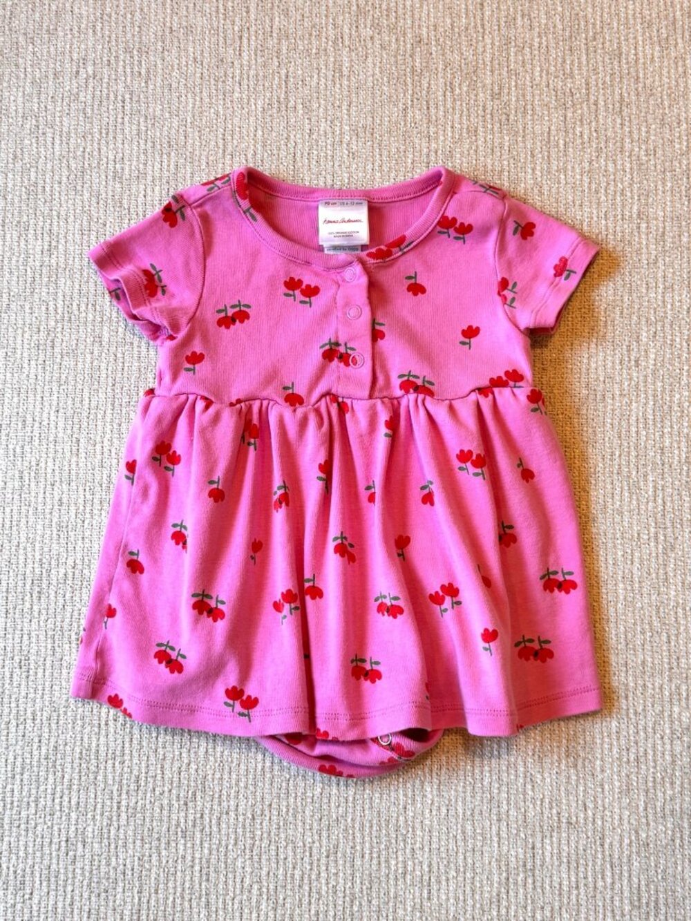 Hanna Andersson Size 6-12 Month Baby Skirted Bodysuit Dress Months Pink Floral
